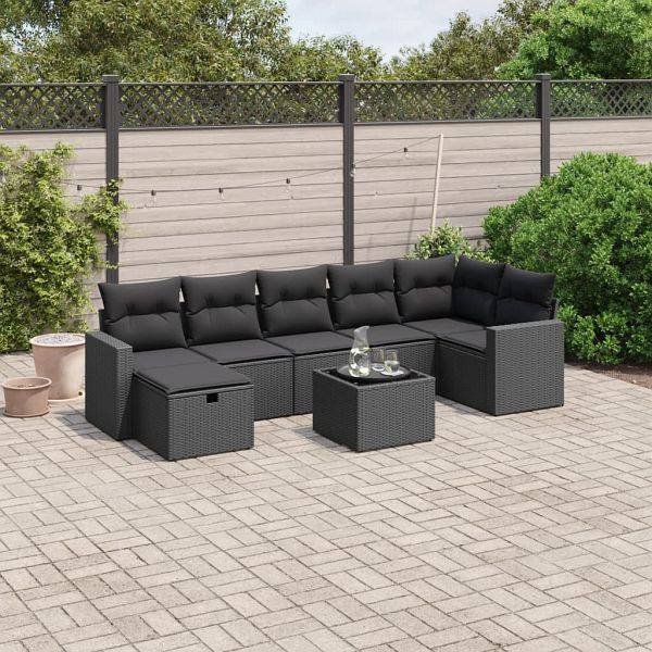 vidaXL 8-tlg. Garten-Sofagarnitur mit Kissen Schwarz Poly Rattan, 3263511