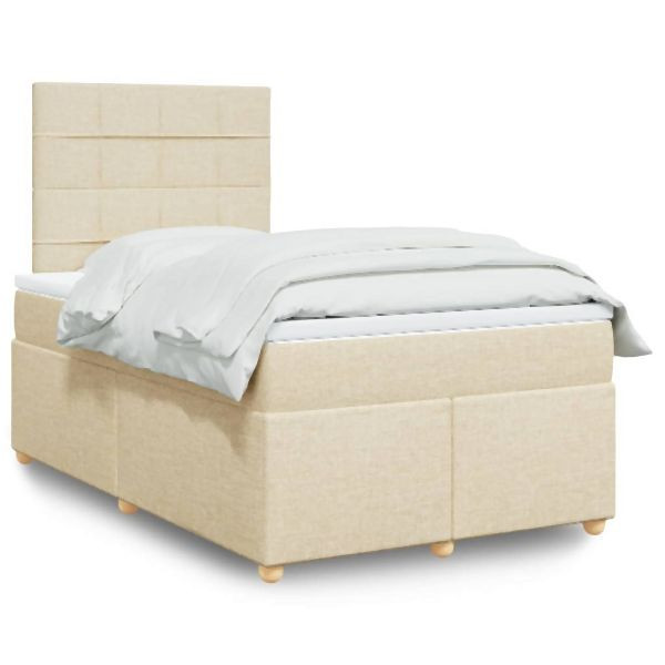 vidaXL Boxspringbett mit Matratze Creme 120x190 cm Stoff, 3293524