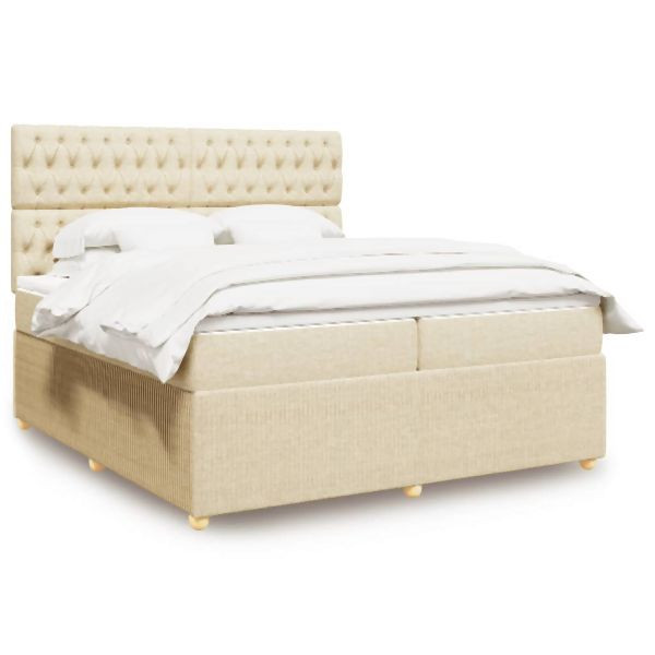 vidaXL Boxspringbett mit Matratze Creme 200x200 cm Stoff, 3294475