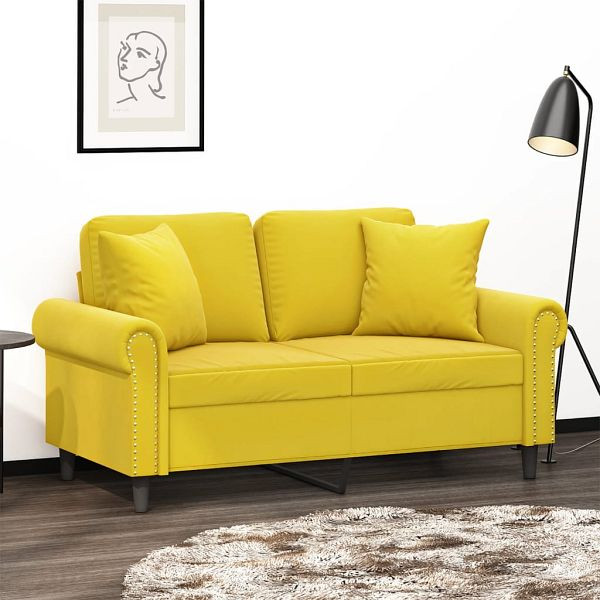 vidaXL 2-Sitzer-Sofa mit Zierkissen Gelb 120 cm Samt, 3200941