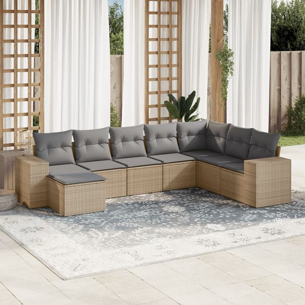 vidaXL 8-teilig Garten-Sofagarnitur mit Kissen Beige Poly Rattan, 3255296