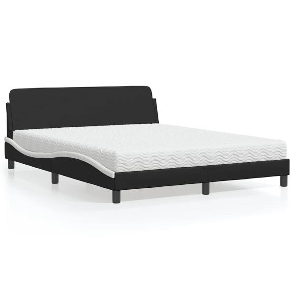 vidaXL Bett mit Matratze Schwarz und Weiß 160x200 cm Kunstleder, 3208442