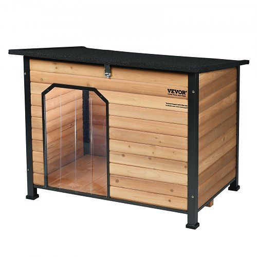 VEVOR Hundehütte für draußen, wasserdicht mit erhöhtem Boden, bissfest aus Holz mit Eisenrahmen für den Außenbereich, offenes Dach, GMLGWZSMZZH0O2CG0V0