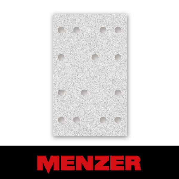 Menzer Klett-Schleifbogen, 80 x 133 mm, 14 Loch, Korn 320, Normalkorund mit Stearat-Beschichtung, VE: 50, 252085320