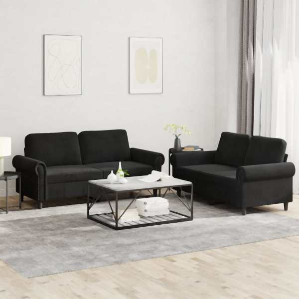 vidaXL 2-tlg. Sofagarnitur mit Kissen Schwarz Samt, 3202215
