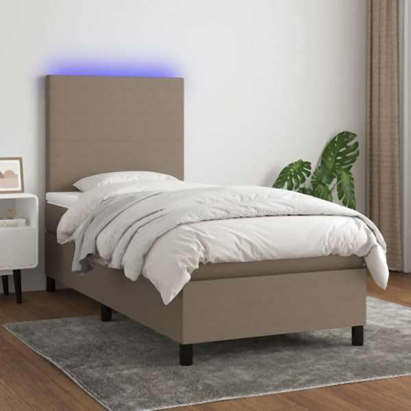 vidaXL Boxspringbett mit Matratze & LED Taupe 90x200 cm Stoff, 3134689