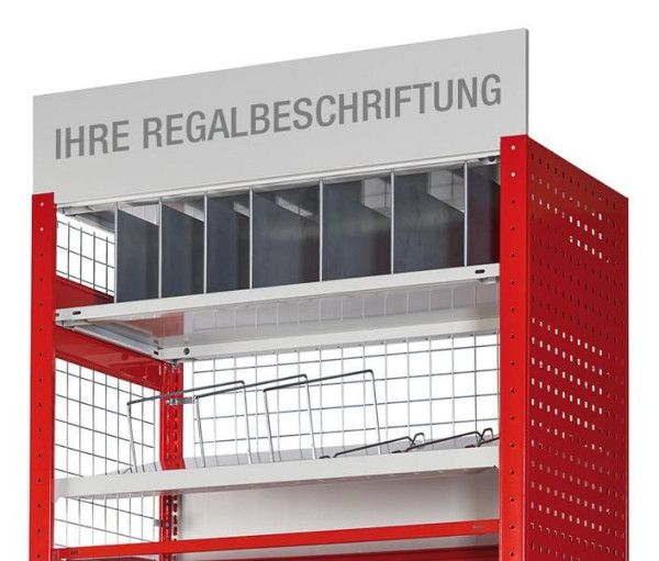 Schulte Regalblende zur Regalbeschriftung von Regalzeilen, 1000 x 200 mm, rechts RAL 7035 lichtgrau, 32559-R