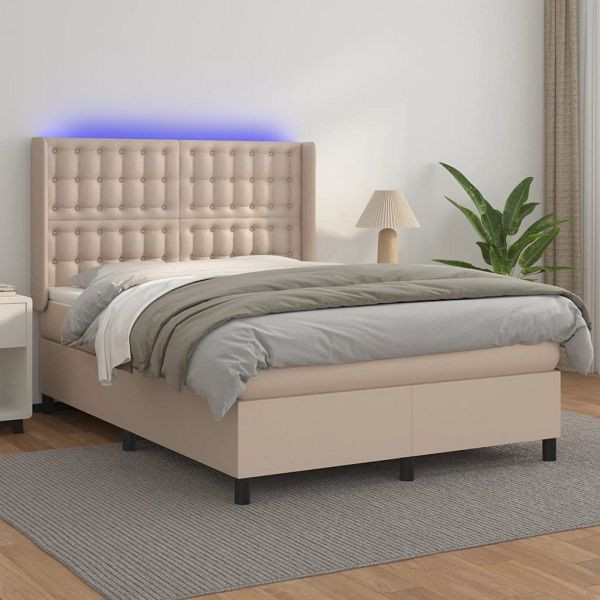 vidaXL Boxspringbett mit Matratze & LED Cappuccino-Braun 140x190cm, 3139384