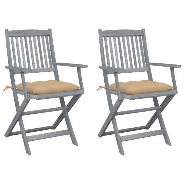 vidaXL Klappbare Gartenstühle 2 Stück mit Kissen Massivholz Akazie, 3064500