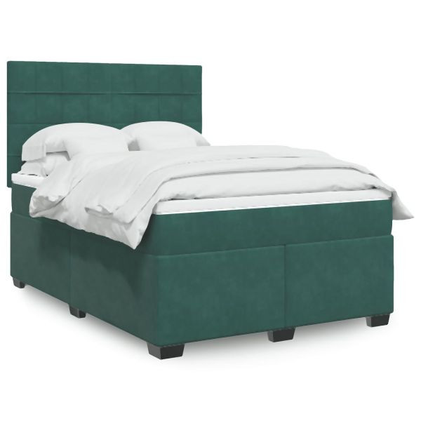 vidaXL Boxspringbett mit Matratze Dunkelgrün 140x200 cm Samt, 3293233
