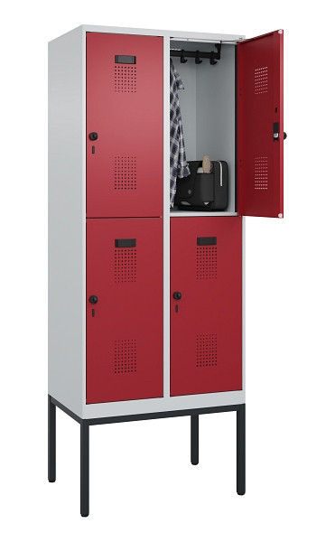 C+P Doppelstock-Spind Evolo PLUS, Gestell, 4 Fächer, 2120x800x500mm, 7035/3003, Drehriegel, 0493307-22 S10004