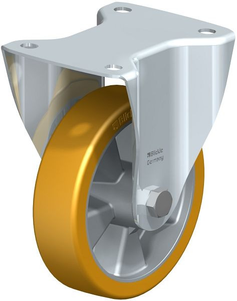 Blickle B-ALTH 151K Stahlblech-Bockrolle, mittelschwere Ausführung, mit Anschraubplatte, Blickle Extrathane®, Hellbraun, 754026