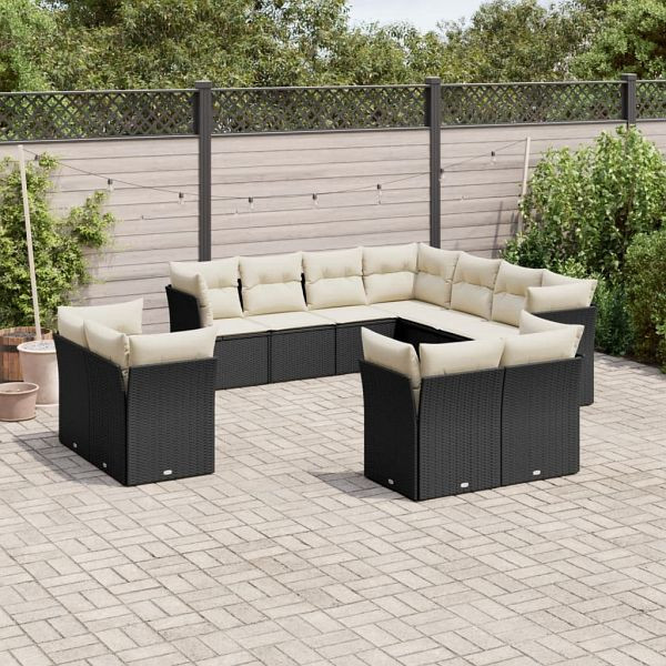 vidaXL 11-teilig Garten-Sofagarnitur mit Kissen Schwarz Poly Rattan, 3218506