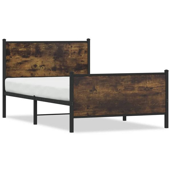 vidaXL Bettgestell mit Kopf- und Fußteil Metall Räuchereiche 100x200cm, 4007680