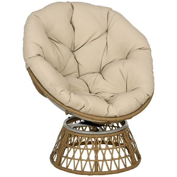 Outsunny Korbsessel Rattansessel Outdoor-Sessel, Boho-Stil, wetterbeständig, 85 cm x 70 cm x 82 cm, Creme + Natur, 867-199V00KK