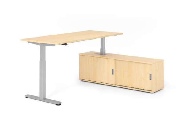 Hammerbacher Schreibtisch XMST19, 180x80cm, Platte: Ahorn, T-Fuß Gestell Silber, Höhe: 71 - 120 cm, Ahorn, VXMST19SB/3/S/3/3