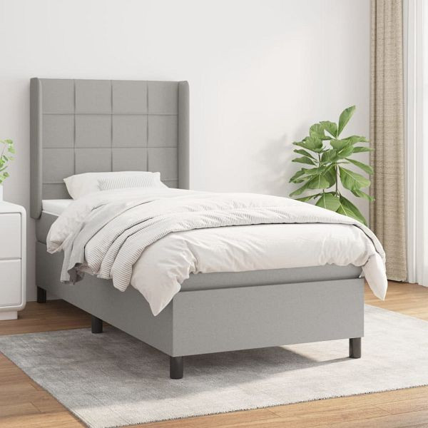 vidaXL Boxspringbett mit Matratze Hellgrau 90x200 cm Stoff, 3131401