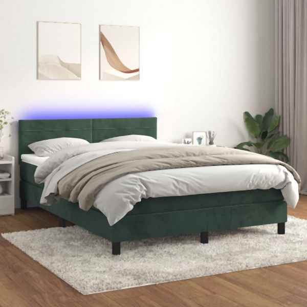 vidaXL Boxspringbett mit Matratze & LED Dunkelgrün 140x190 cm Samt, 3134462