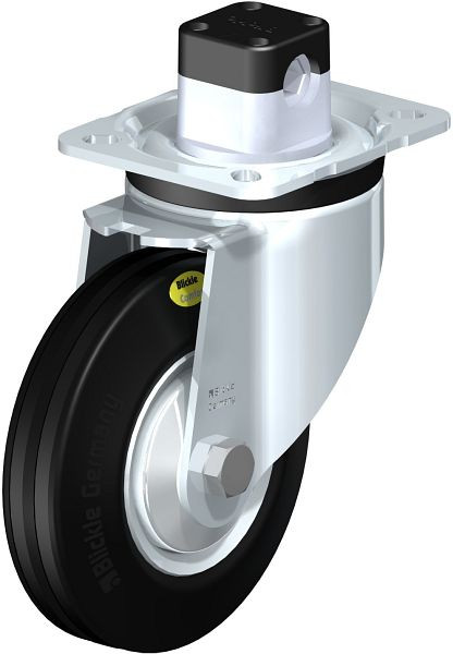 Blickle LK-RD 125R-1-CS11-FA Stahlblech-Lenkrolle, schwere Ausführung, mit Anschraubplatte & Zentralfeststeller, Zweikomponenten-Vollgummi, Schwarz, 850027