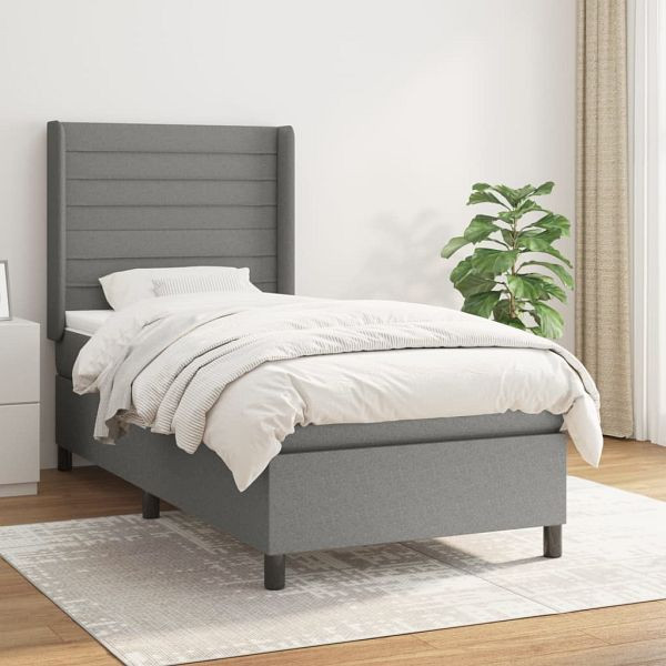 vidaXL Boxspringbett mit Matratze Dunkelgrau 100x200 cm Stoff, 3131490