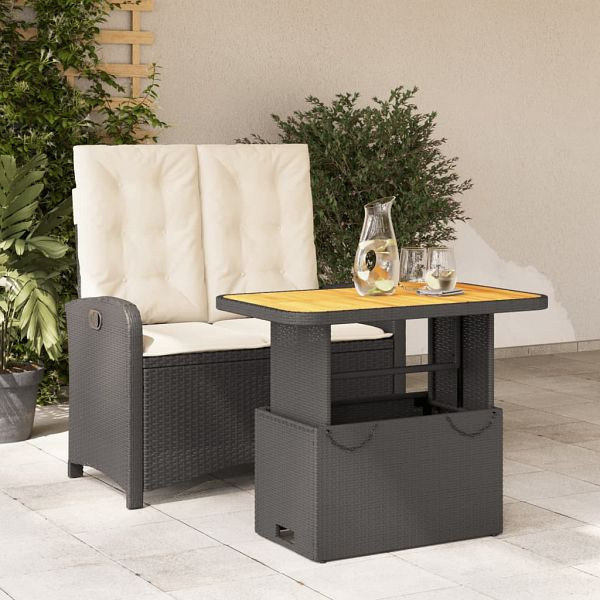 vidaXL 2-tlg. Garten-Essgruppe mit Kissen Schwarz Poly Rattan, 3277322