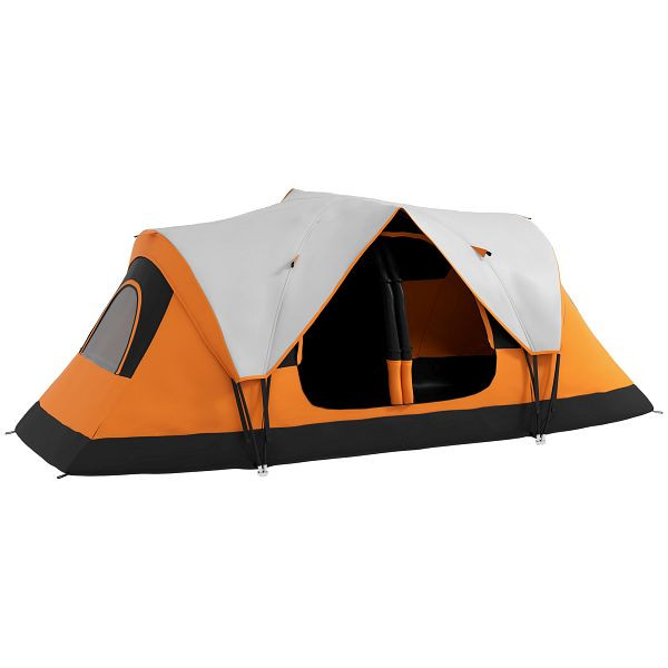 Outsunny Campingzelt, 2 Räume, Trennwand, für 6-8 Personen, Regenschutz, Orange, A20-422V00OG