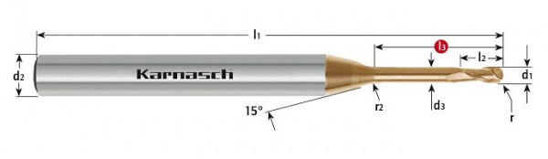 Karnasch VHM-Micro-3D Mini-Radiusfräser HHC/HSC/HPC d= 2,0 / r=1,00 / L3= 20,0 HXC-Nano³, 3062570200200
