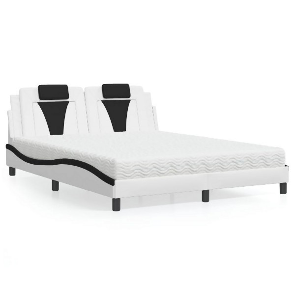 vidaXL Bett mit Matratze Weiß und Schwarz 160x200 cm Kunstleder, 3208809