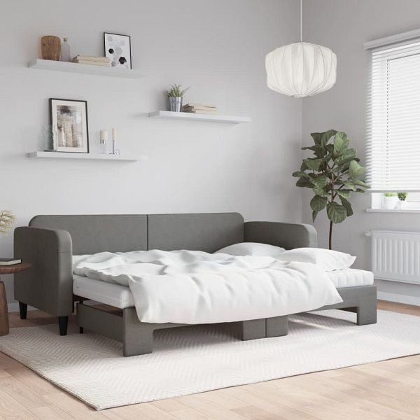 vidaXL Tagesbett Ausziehbar mit Matratzen Dunkelgrau 80x200 cm Stoff, 3196830