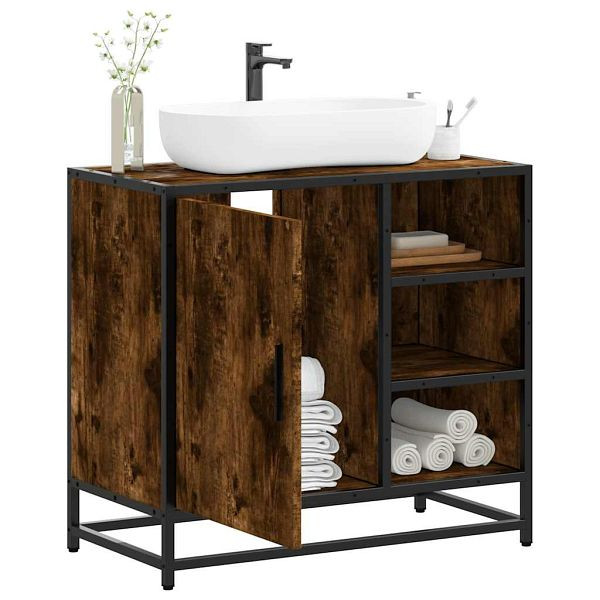 vidaXL Waschbeckenunterschrank Räuchereiche 65x33x60 cm Holzwerkstoff, 849286
