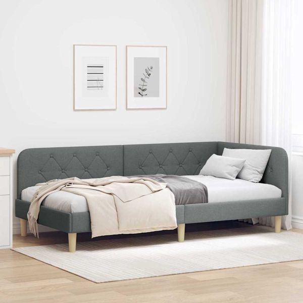 vidaXL Eckbettgestell mit Kopfteil Dunkelgrau 100 x 200 cm Stoff, 42016578