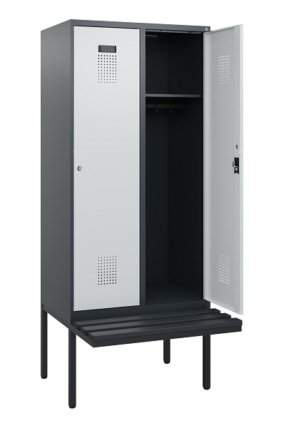 C+P Spind Evolo PLUS, 2 Abteile, 1950x800x815mm, 7016/7035, Zylinderschloss, Material Sitzfläche Kunststoff, 0490405-22 S10098