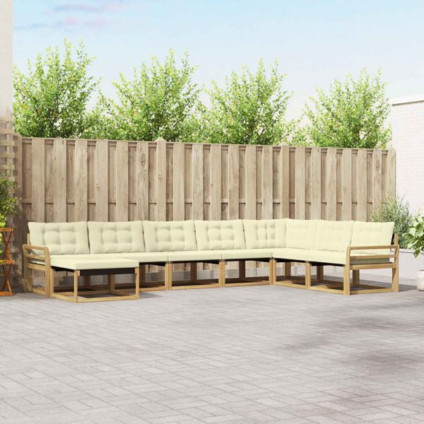 vidaXL Outdoor-Sofagarnitur mit Kissen 8-teilig Weiß und Creme, 3388972