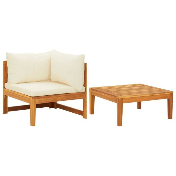 vidaXL 2-tlg. Garten-Lounge-Set mit Kissen Cremeweiß Akazienholz, 316316