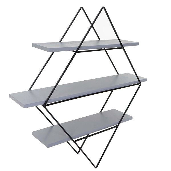 Mendler Wandregal HWC-A80, Hängeregal Regal, Industriedesign Echtholz 60x55x12cm, grau-blau, 94477