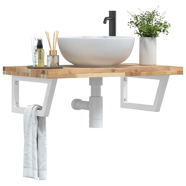 vidaXL Waschbeckenregal Wandmontage Stahl und Akazienholz, 3302802
