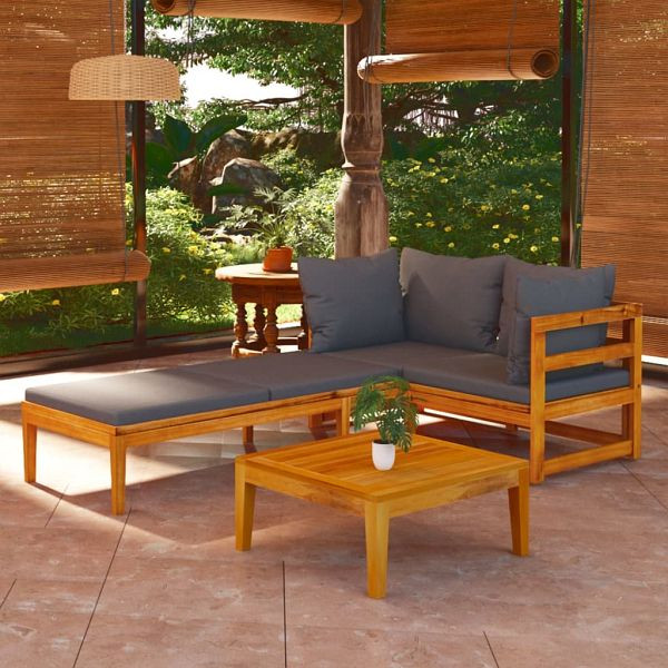 vidaXL 3-tlg. Garten-Lounge-Set mit Dunkelgrauen Kissen Massivholz Akazie, 3087279