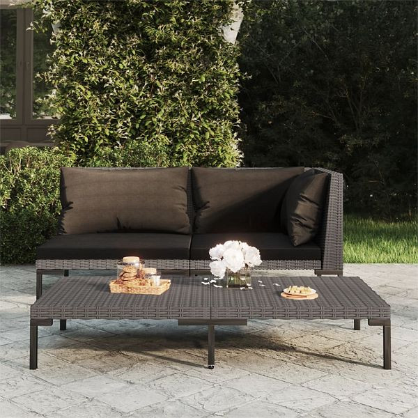 vidaXL Gartensofa mit Kissen Halbrundes Poly Rattan, 318601