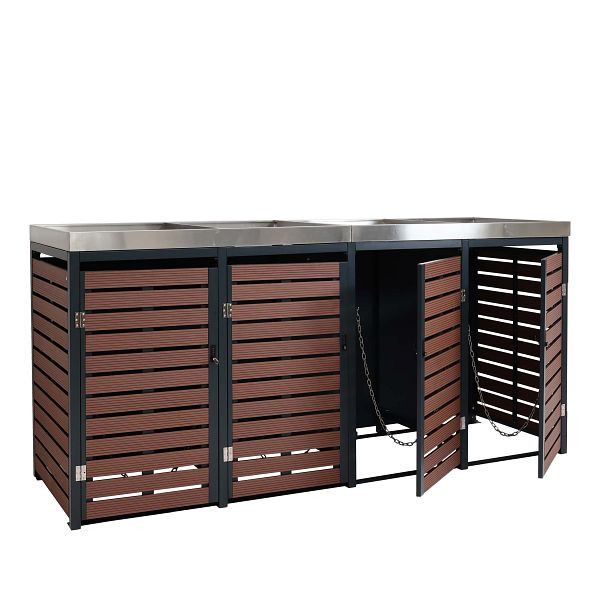 Mendler 4er Mülltonnenverkleidung HWC-K14, Mülltonnenbox mit Pflanzkasten, 112x63x78cm WPC Edelstahl 132kg, Walnuss-Holzoptik, 87629+87630+87631