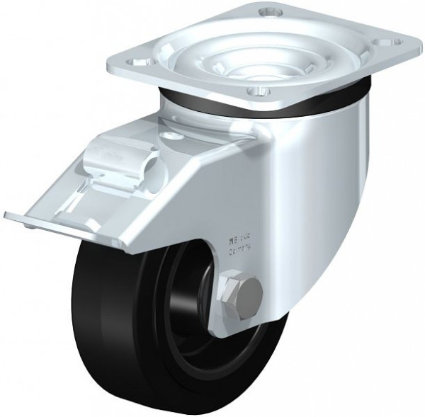 Blickle LK-POEV 100XR-1-FI Stahlblech-Lenkrolle, schwere Ausführung, mit Anschraubplatte & Feststeller, Elastik-Vollgummi, Schwarz, 850924