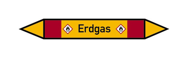 Schilder Klar Rohrleitungskennzeichen Erdgas, 33000x120 mm Folie selbstklebend, 101549/87
