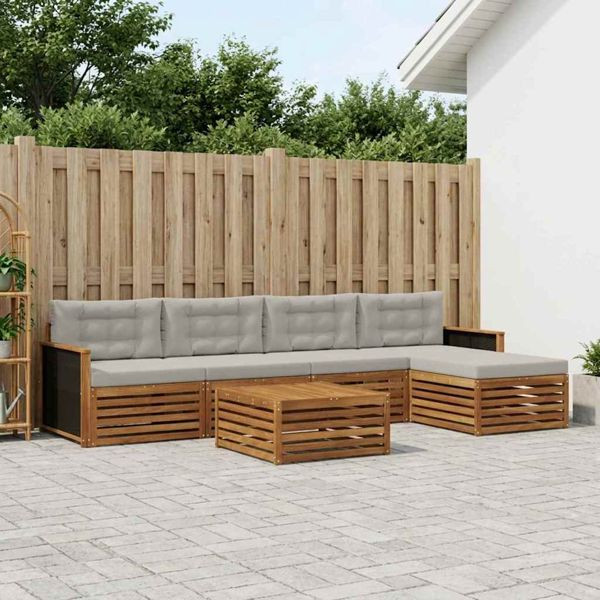 vidaXL Outdoor-Sofagarnitur 6-teilig Natürlich und Hellgrau, 3383254
