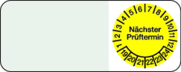 Schilder Klar Kabelprüfplakette nächster Prüftermin für 23 gelb/schwarz, 50x20 mm Folie selbstklebend, VE: 40 Stück, 59/72.23