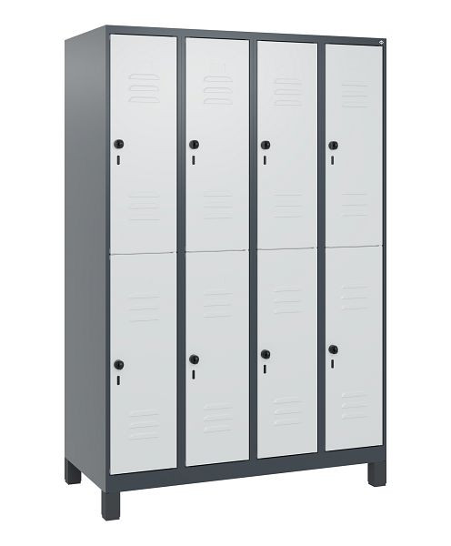 C+P Doppelstöckiger Spind Classic PLUS, Füße, 4 Abteile, 1800x1200x500mm, 7016/7035, Drehriegel, 0803107-40 S10013