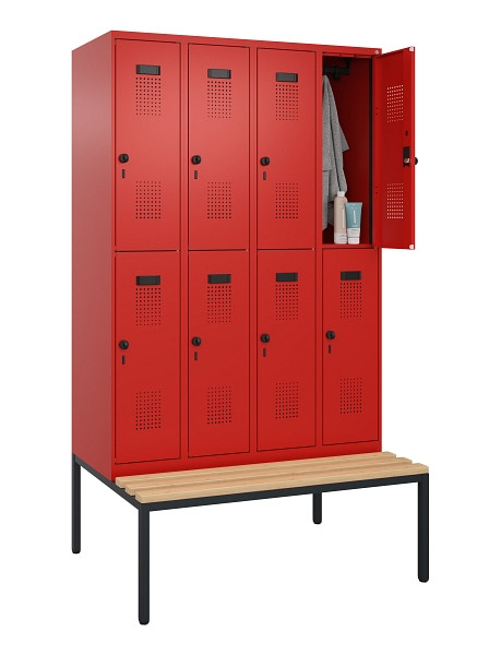 C+P Doppelstock-Spind Evolo PLUS, Bank, 8 Fächer, 2120x1200x815mm, 3020/3020, Drehriegel, Sitzfläche Buche-Hartholz, Sitzbank, 0493507-40 S10025