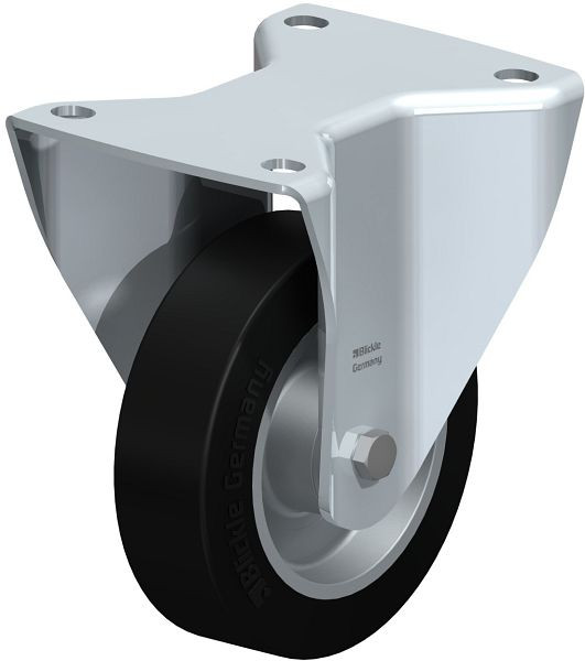 Blickle BH-ALEV 125K-3 Stahlblech-Bockrolle, Schwerlast-Ausführung, mit Anschraubplatte, Elastik-Vollgummi, Schwarz, 325787