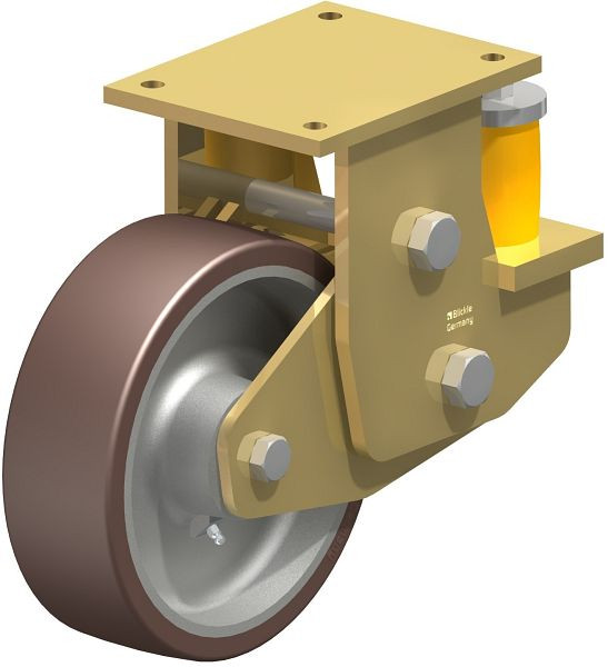 Blickle BSFE-GB 252K Stahlgeschweißte Schwerlast-Bockrolle mit Polyurethanfeder, Blickle Besthane®, Braun, 755418