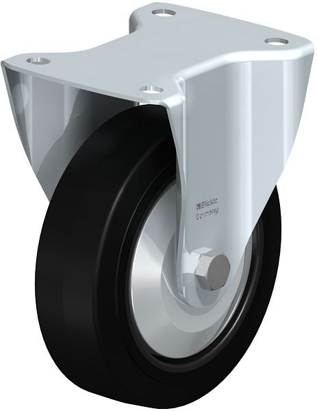 Blickle B-POEV 160R-FA Stahlblech-Bockrolle, mittelschwere Ausführung, mit Anschraubplatte, Elastik-Vollgummi, Schwarz, 90944