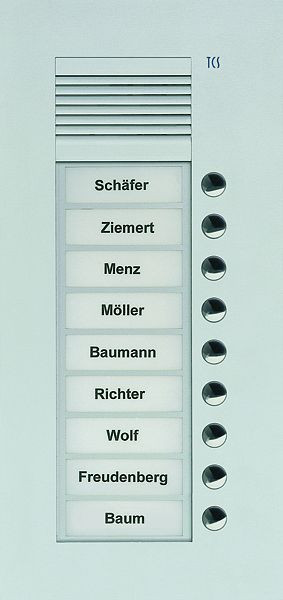 TCS Audio Außenstation Serie PUK 9 Klingeltasten (rechtsbündig), 1-spaltig, UP silber, PUK09/1-EN