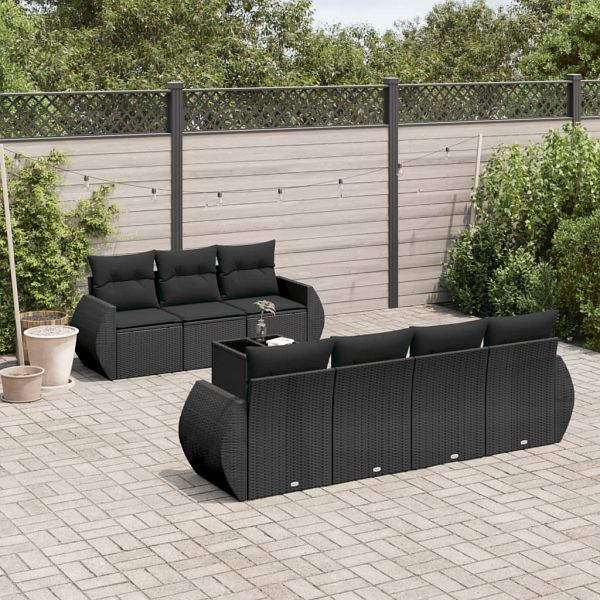 vidaXL 8-teilig Garten-Sofagarnitur mit Kissen Schwarz Poly Rattan, 3221124